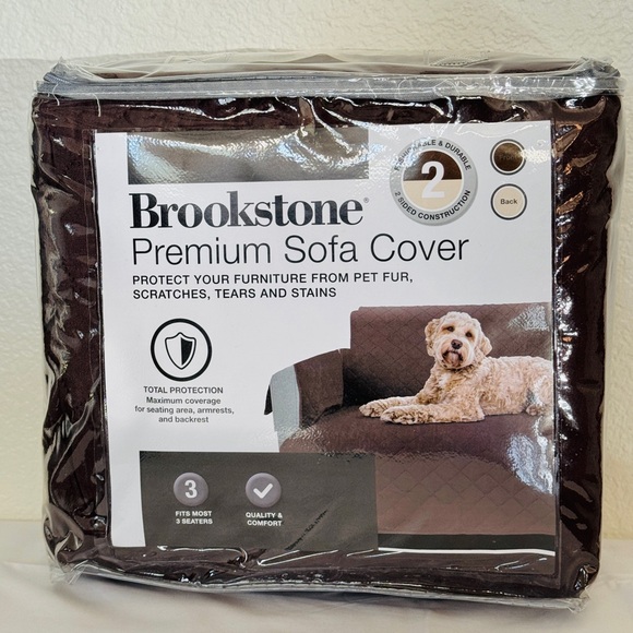 BROOKSTONE Premium Sofa Cover 2-Sided, Fits 3-Seaters, Brown/Beige NEW NIP! - Picture 2 of 4